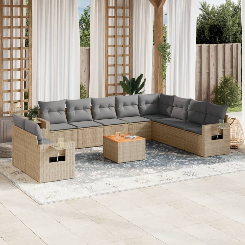 11-delige Loungeset met kussens poly rattan gemengd beige is nu te koop bij PeponiXL, paradijselijk wonen!