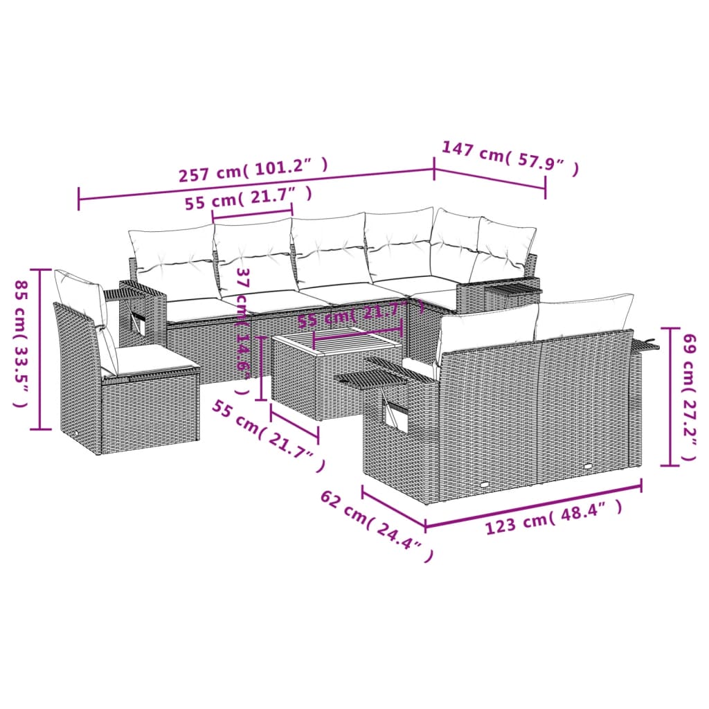 9-delige Loungeset met kussens poly rattan zwart is nu te koop bij PeponiXL, paradijselijk wonen!