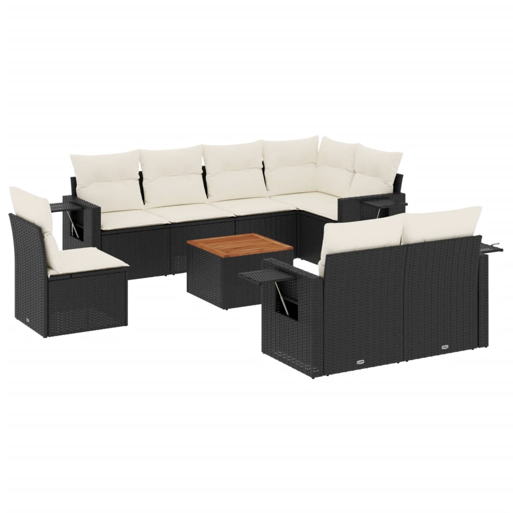 9-delige Loungeset met kussens poly rattan zwart is nu te koop bij PeponiXL, paradijselijk wonen!