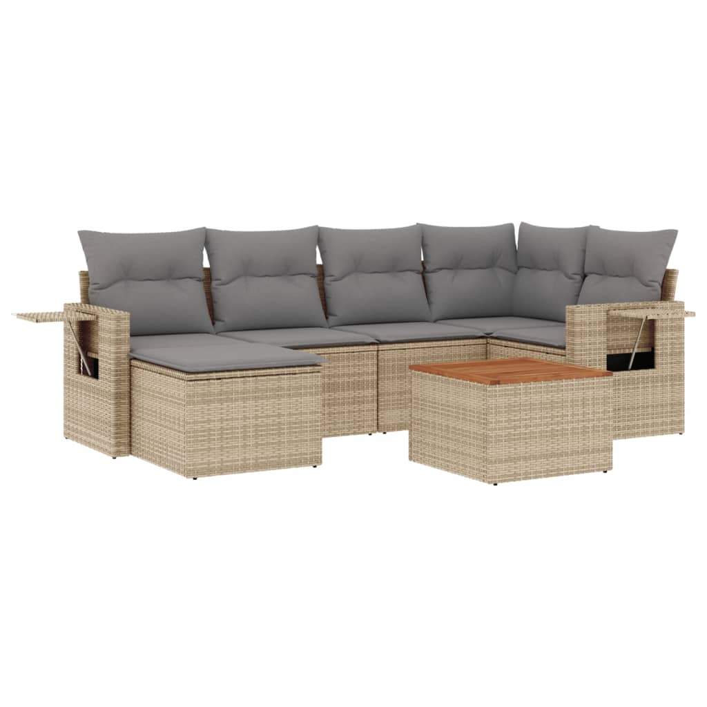 7-delige Loungeset met kussens poly rattan gemengd beige is nu te koop bij PeponiXL, paradijselijk wonen!
