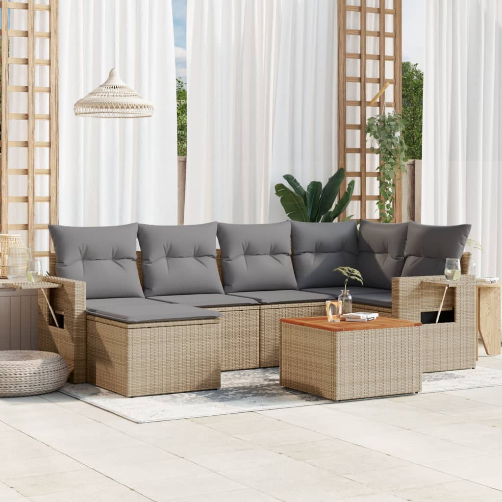 7-delige Loungeset met kussens poly rattan gemengd beige is nu te koop bij PeponiXL, paradijselijk wonen!