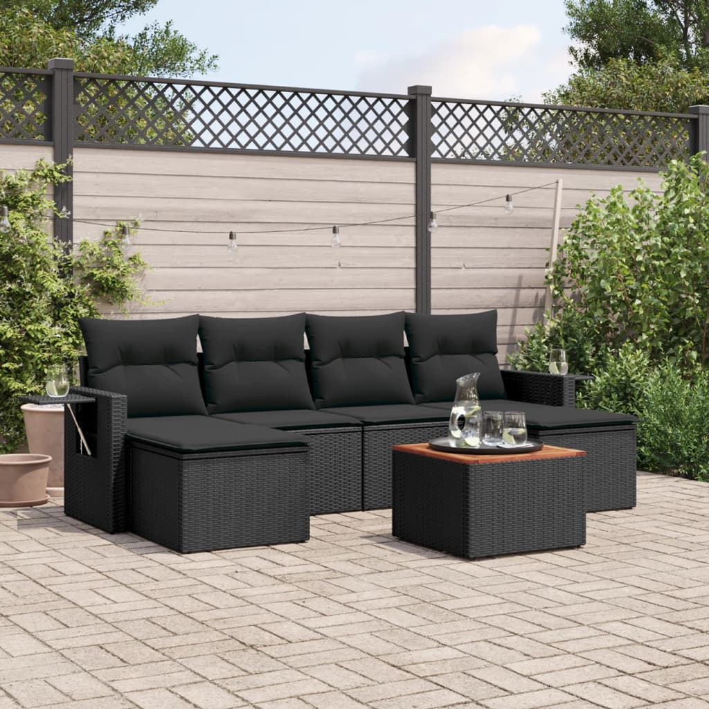 7-delige Loungeset met kussens poly rattan zwart is nu te koop bij PeponiXL, paradijselijk wonen!