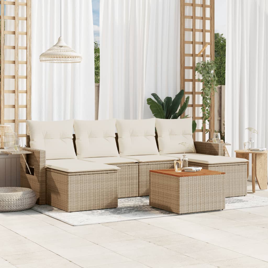 7-delige Loungeset met kussens poly rattan beige is nu te koop bij PeponiXL, paradijselijk wonen!