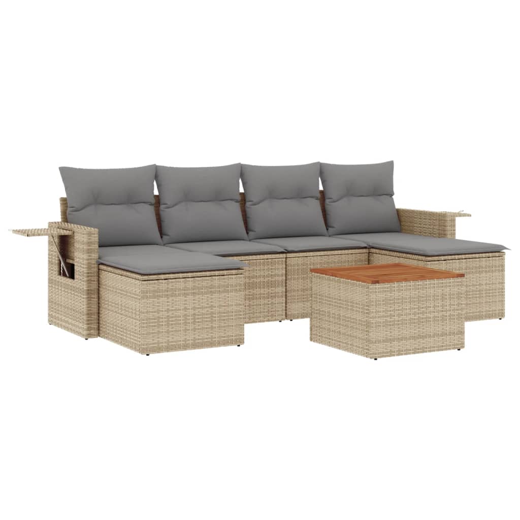 7-delige Loungeset met kussens poly rattan gemengd beige is nu te koop bij PeponiXL, paradijselijk wonen!