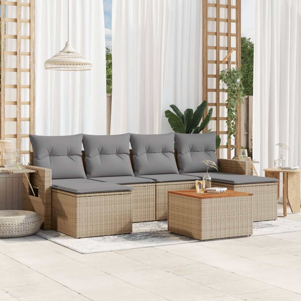 7-delige Loungeset met kussens poly rattan gemengd beige is nu te koop bij PeponiXL, paradijselijk wonen!