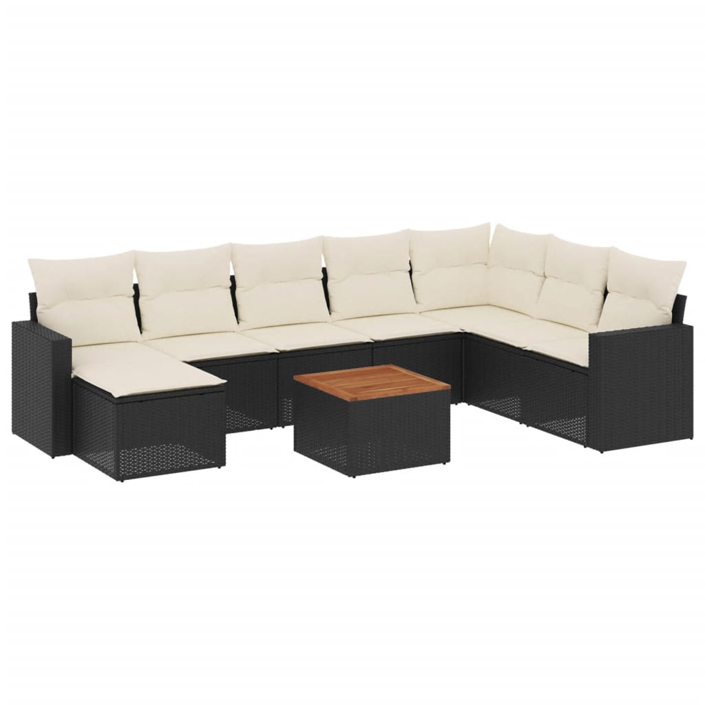9-delige Loungeset met kussens poly rattan zwart is nu te koop bij PeponiXL, paradijselijk wonen!