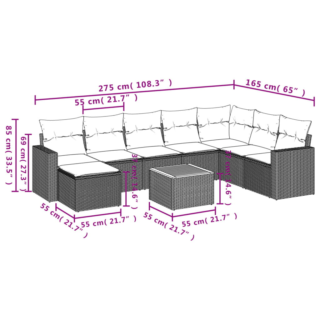 9-delige Loungeset met kussens poly rattan beige is nu te koop bij PeponiXL, paradijselijk wonen!