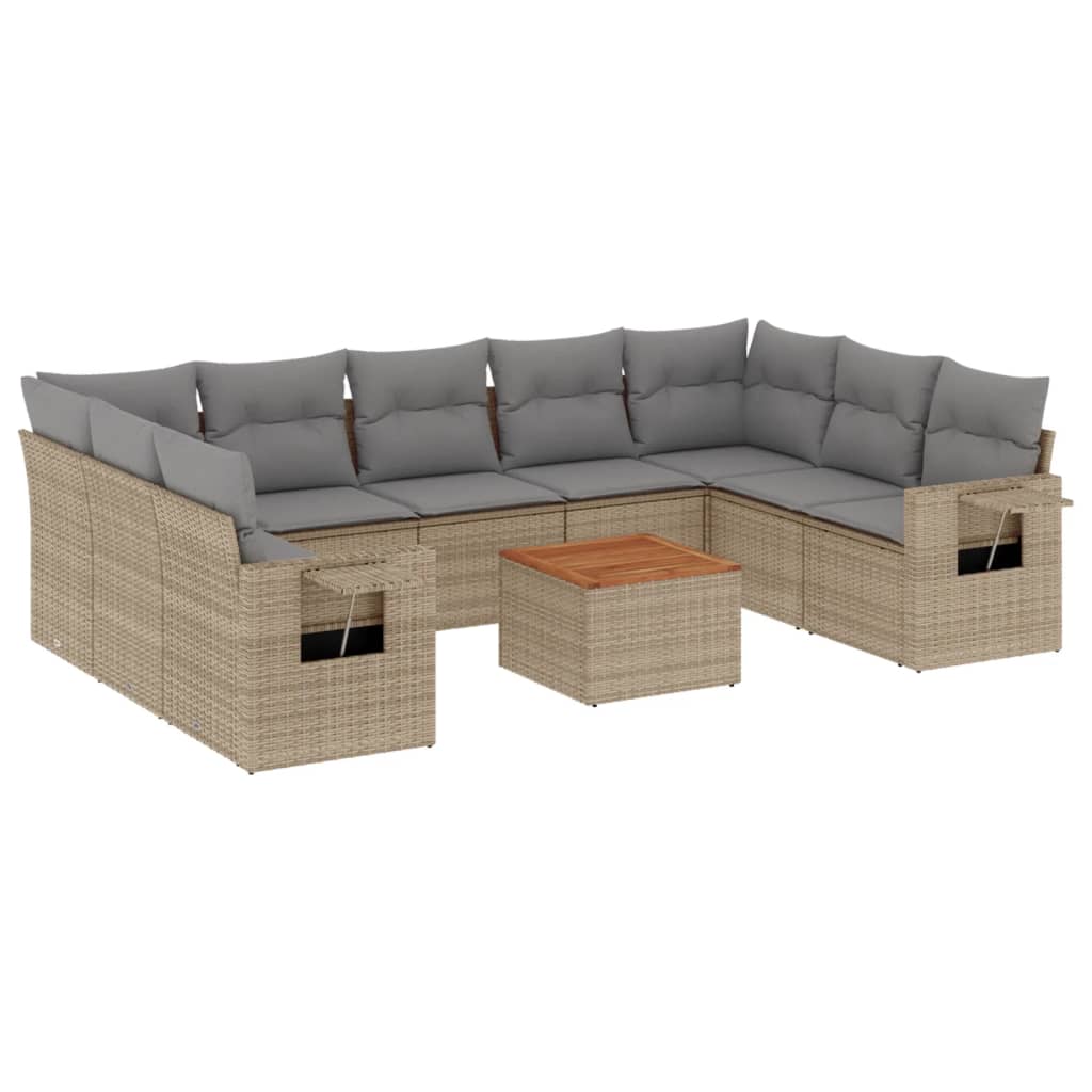 10-delige Loungeset met kussens poly rattan gemengd beige is nu te koop bij PeponiXL, paradijselijk wonen!
