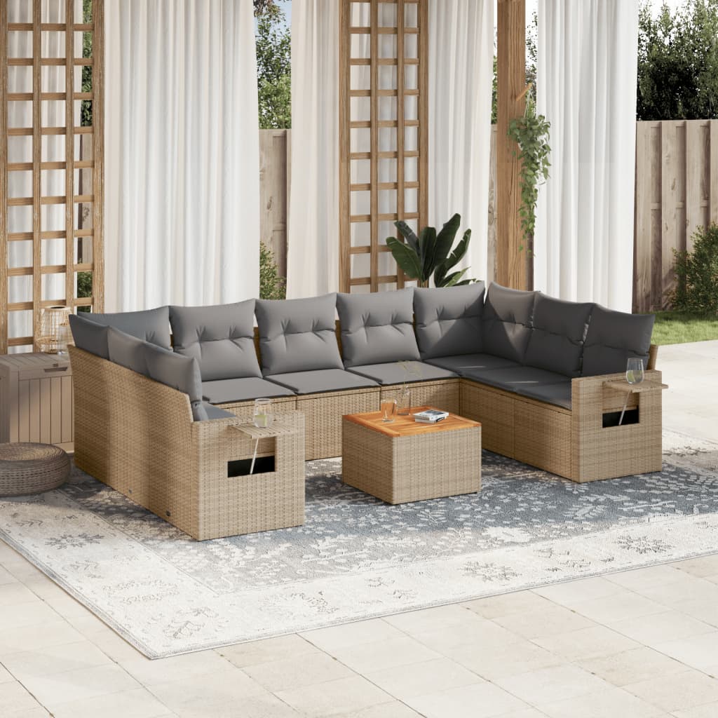 10-delige Loungeset met kussens poly rattan gemengd beige is nu te koop bij PeponiXL, paradijselijk wonen!