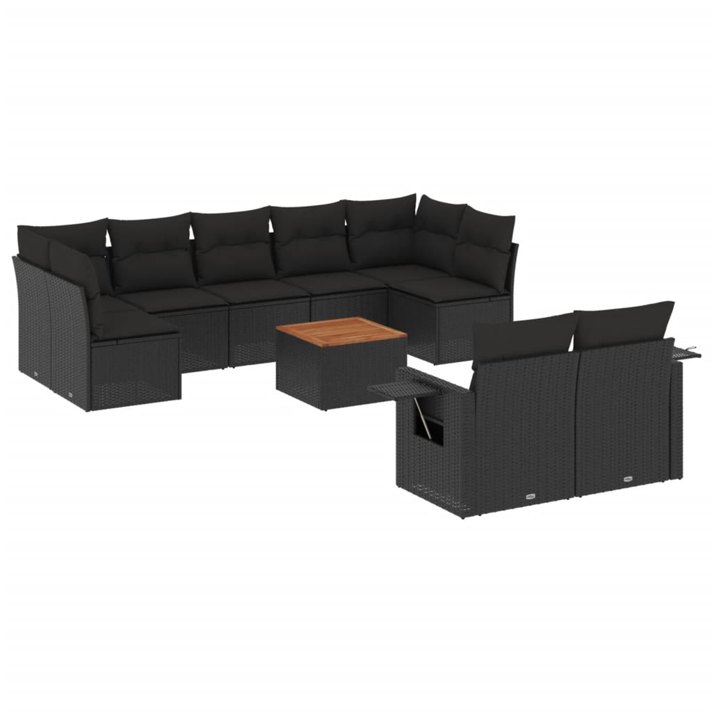 10-delige Loungeset met kussens poly rattan zwart is nu te koop bij PeponiXL, paradijselijk wonen!