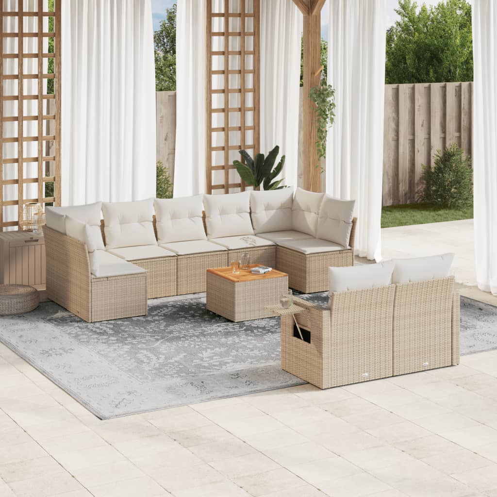 10-delige Loungeset met kussens poly rattan beige is nu te koop bij PeponiXL, paradijselijk wonen!