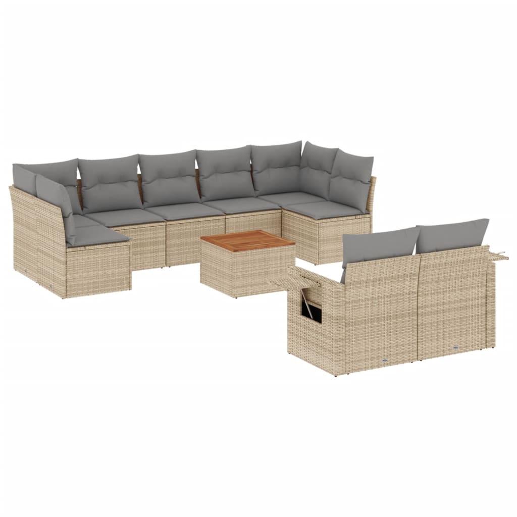 10-delige Loungeset met kussens poly rattan gemengd beige is nu te koop bij PeponiXL, paradijselijk wonen!