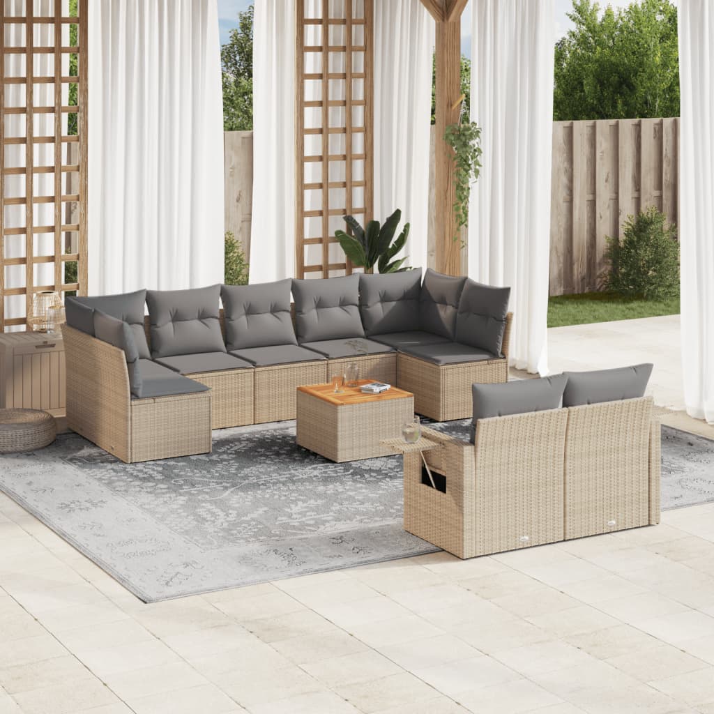 10-delige Loungeset met kussens poly rattan gemengd beige is nu te koop bij PeponiXL, paradijselijk wonen!