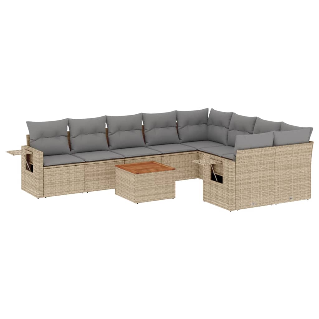 10-delige Loungeset met kussens poly rattan gemengd beige is nu te koop bij PeponiXL, paradijselijk wonen!