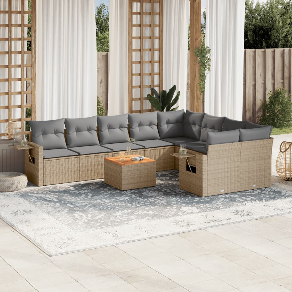 10-delige Loungeset met kussens poly rattan gemengd beige is nu te koop bij PeponiXL, paradijselijk wonen!