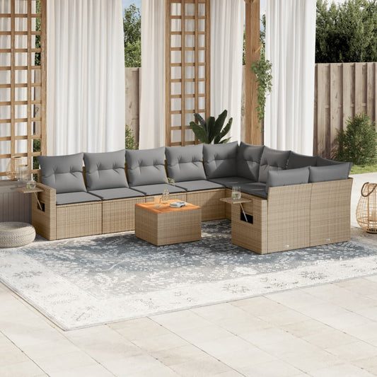 10-delige Loungeset met kussens poly rattan gemengd beige is nu te koop bij PeponiXL, paradijselijk wonen!