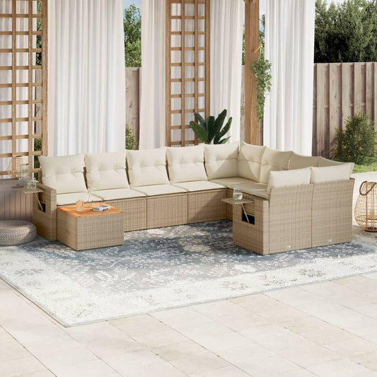 10-delige Loungeset met kussens poly rattan beige is nu te koop bij PeponiXL, paradijselijk wonen!