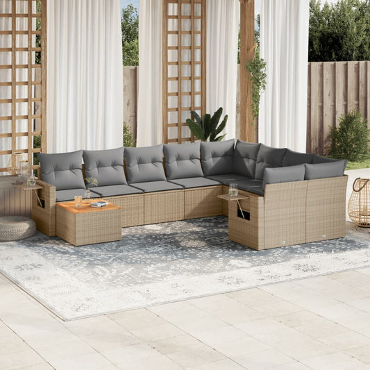 10-delige Loungeset met kussens poly rattan gemengd beige is nu te koop bij PeponiXL, paradijselijk wonen!