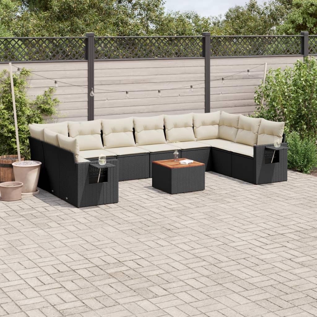 11-delige Loungeset met kussens poly rattan zwart is nu te koop bij PeponiXL, paradijselijk wonen!