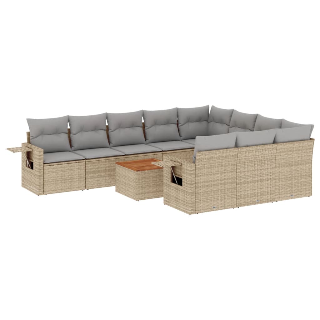 11-delige Loungeset met kussens poly rattan gemengd beige is nu te koop bij PeponiXL, paradijselijk wonen!