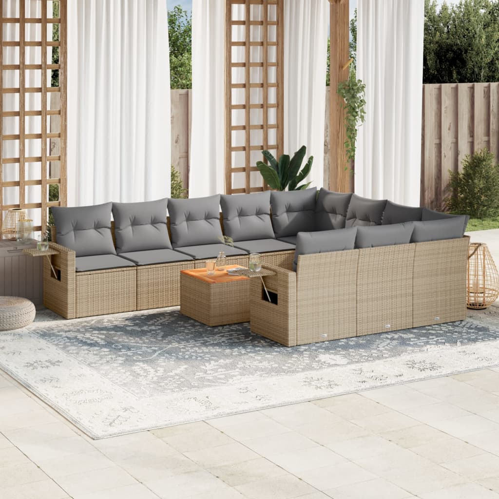 11-delige Loungeset met kussens poly rattan gemengd beige is nu te koop bij PeponiXL, paradijselijk wonen!