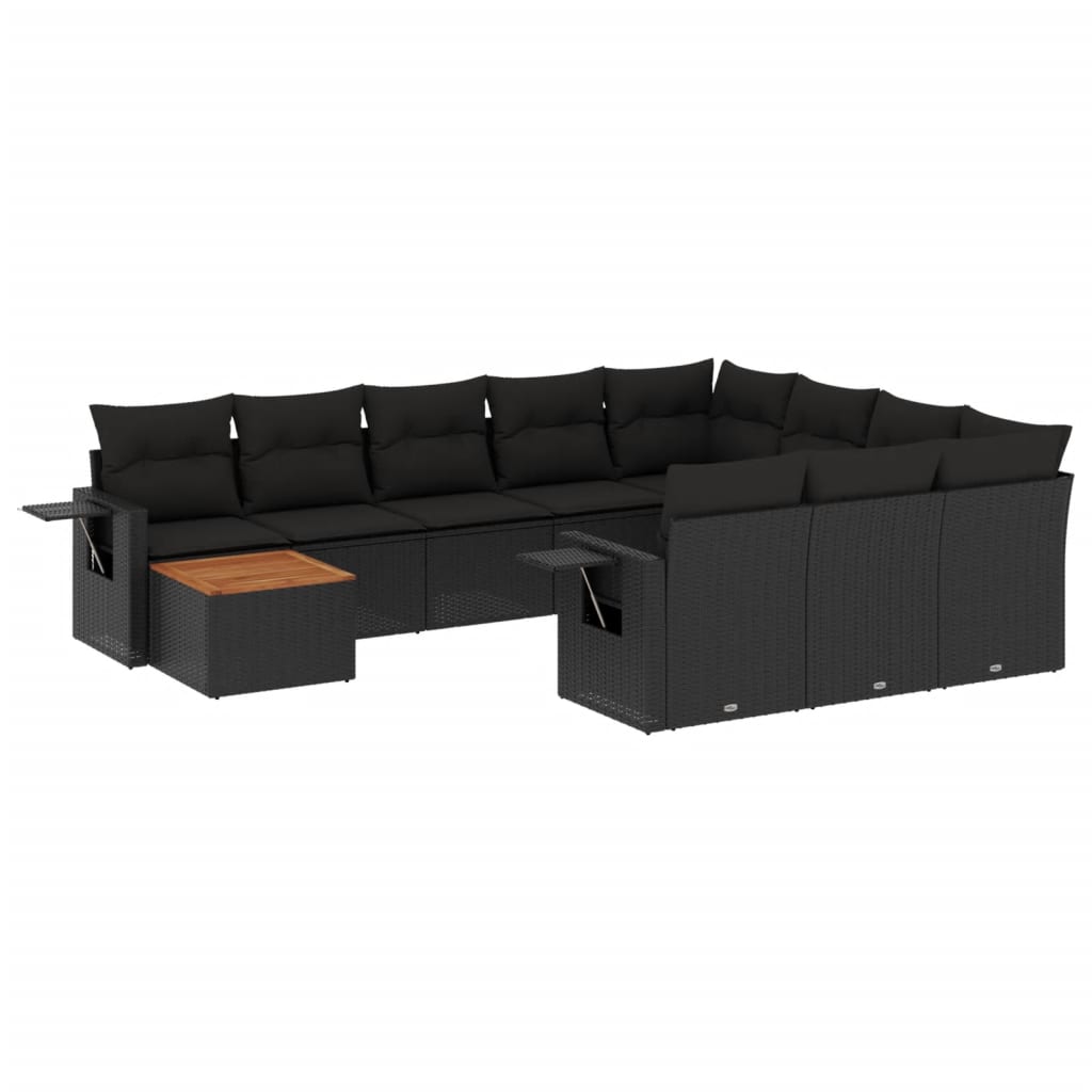 11-delige Loungeset met kussens poly rattan zwart is nu te koop bij PeponiXL, paradijselijk wonen!