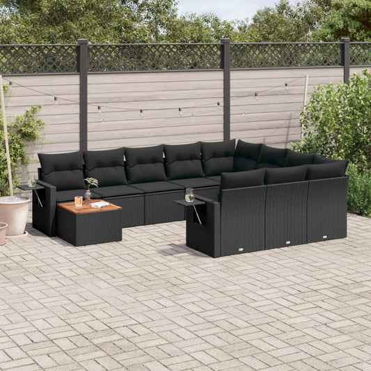 11-delige Loungeset met kussens poly rattan zwart is nu te koop bij PeponiXL, paradijselijk wonen!