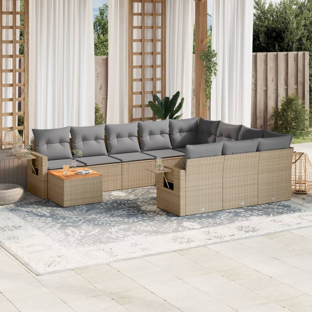 11-delige Loungeset met kussens poly rattan gemengd beige is nu te koop bij PeponiXL, paradijselijk wonen!