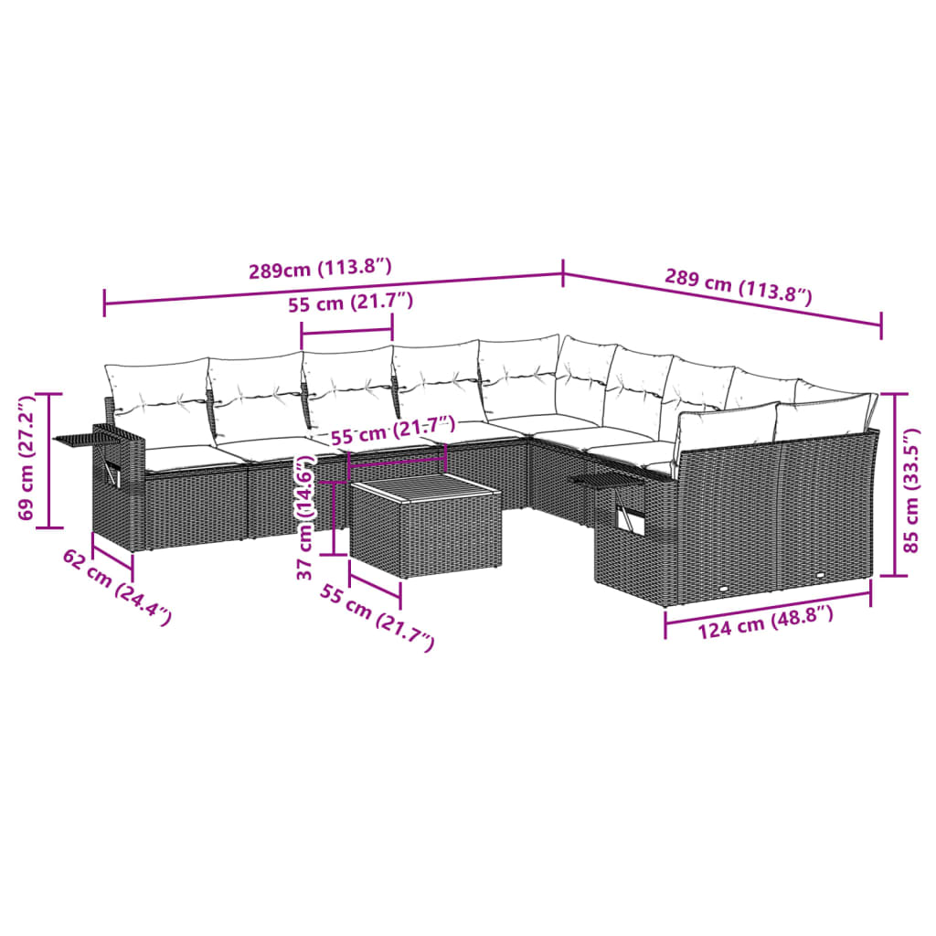 11-delige Loungeset met kussens poly rattan zwart is nu te koop bij PeponiXL, paradijselijk wonen!
