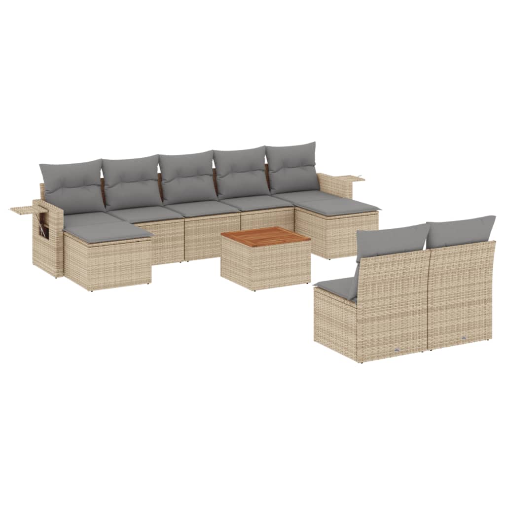 10-delige Loungeset met kussens poly rattan gemengd beige is nu te koop bij PeponiXL, paradijselijk wonen!