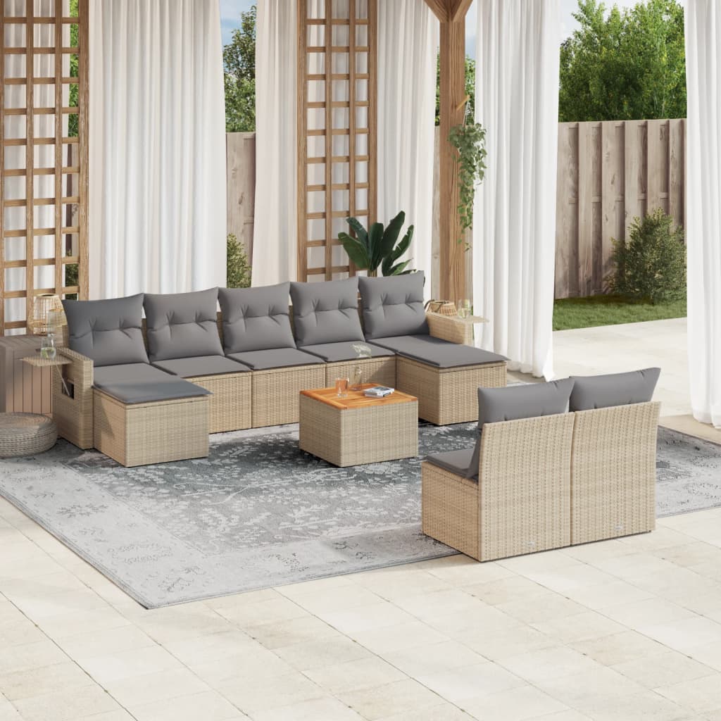 10-delige Loungeset met kussens poly rattan gemengd beige is nu te koop bij PeponiXL, paradijselijk wonen!