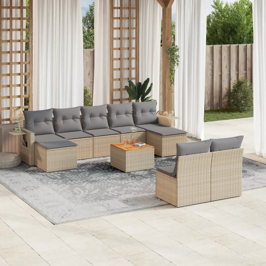 10-delige Loungeset met kussens poly rattan gemengd beige is nu te koop bij PeponiXL, paradijselijk wonen!