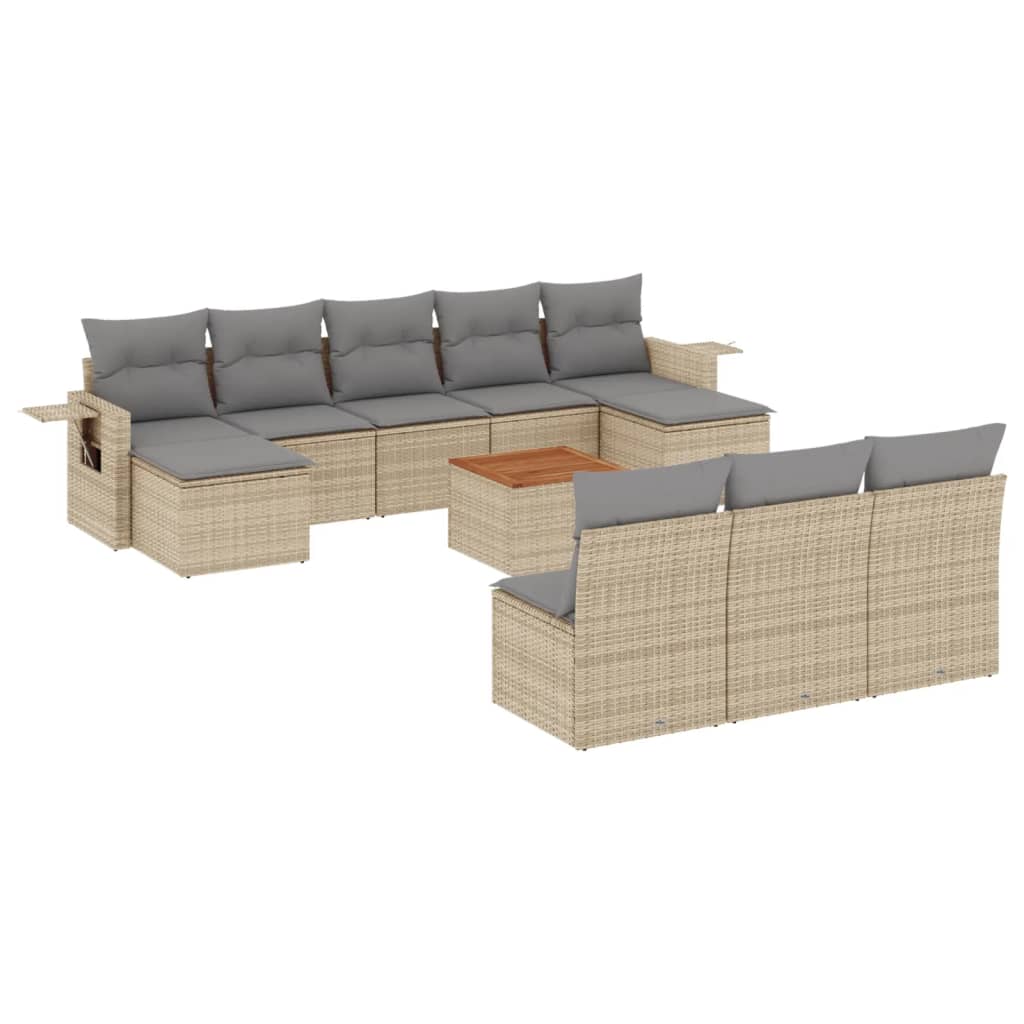 11-delige Loungeset met kussens poly rattan gemengd beige is nu te koop bij PeponiXL, paradijselijk wonen!
