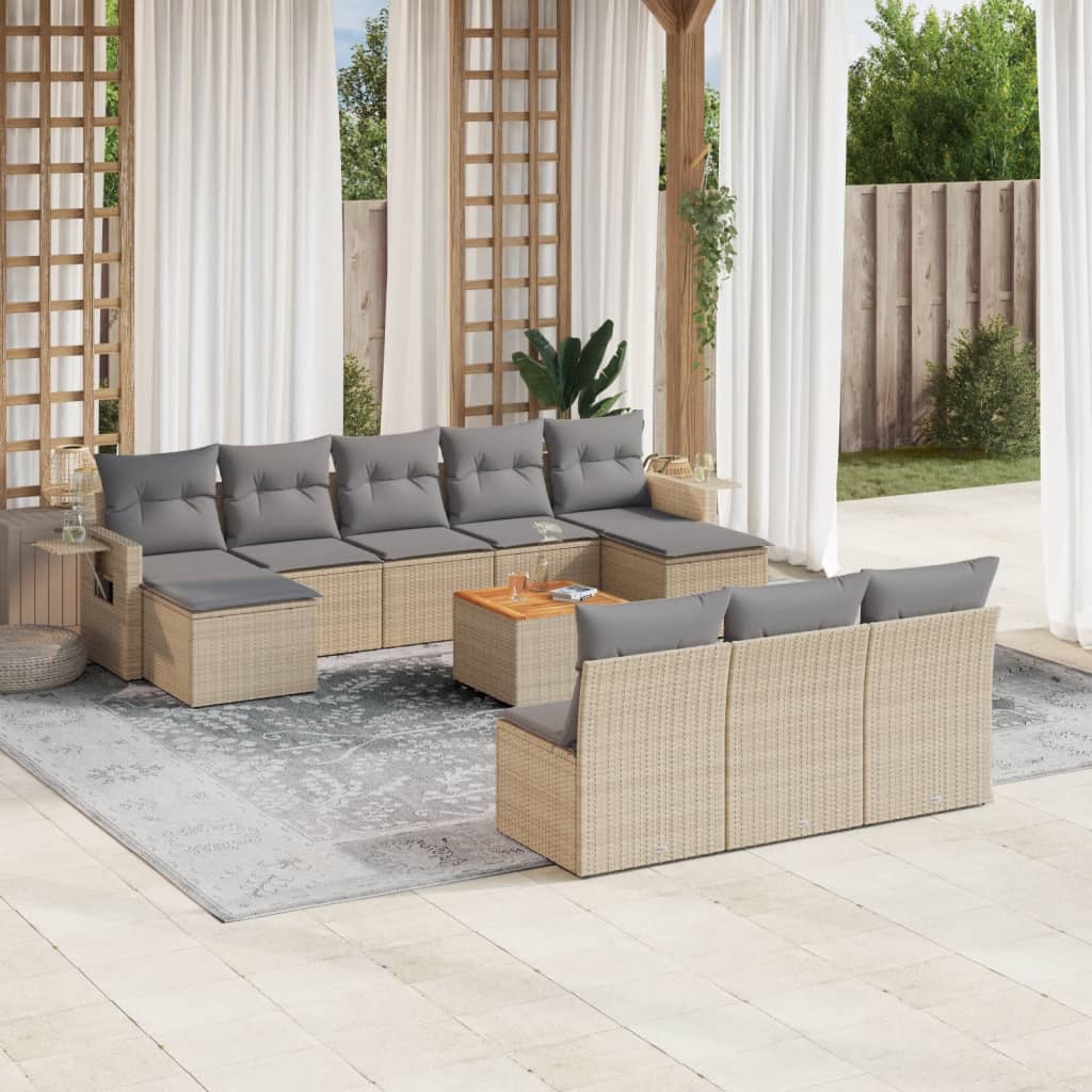 11-delige Loungeset met kussens poly rattan gemengd beige is nu te koop bij PeponiXL, paradijselijk wonen!