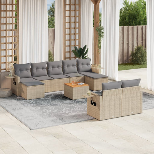 10-delige Loungeset met kussens poly rattan gemengd beige is nu te koop bij PeponiXL, paradijselijk wonen!