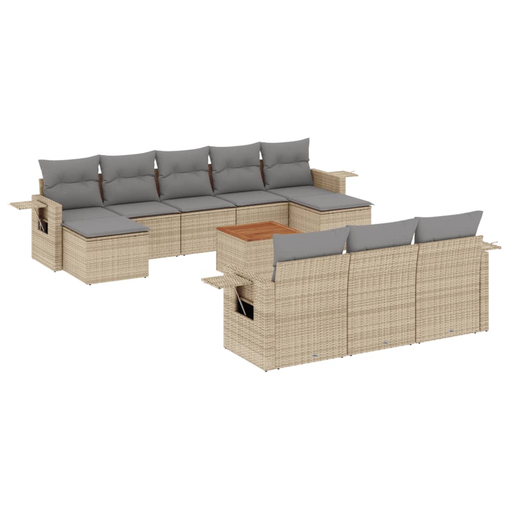 11-delige Loungeset met kussens poly rattan gemengd beige is nu te koop bij PeponiXL, paradijselijk wonen!