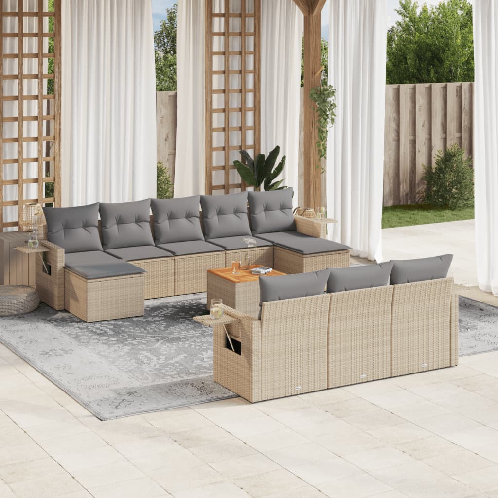 11-delige Loungeset met kussens poly rattan gemengd beige is nu te koop bij PeponiXL, paradijselijk wonen!
