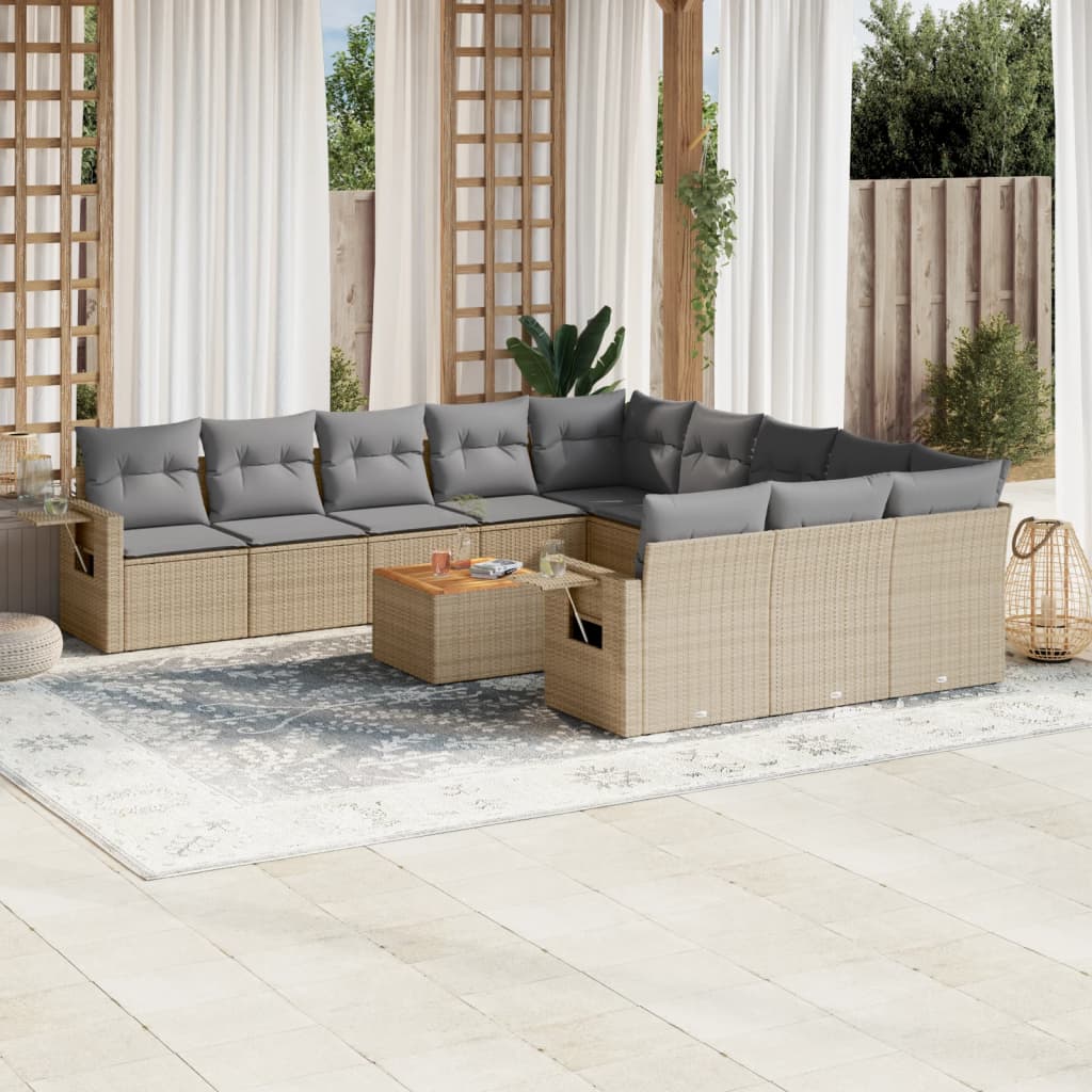 12-delige Loungeset met kussens poly rattan gemengd beige is nu te koop bij PeponiXL, paradijselijk wonen!