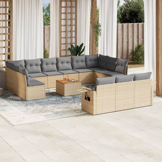 14-delige Loungeset met kussens poly rattan gemengd beige is nu te koop bij PeponiXL, paradijselijk wonen!