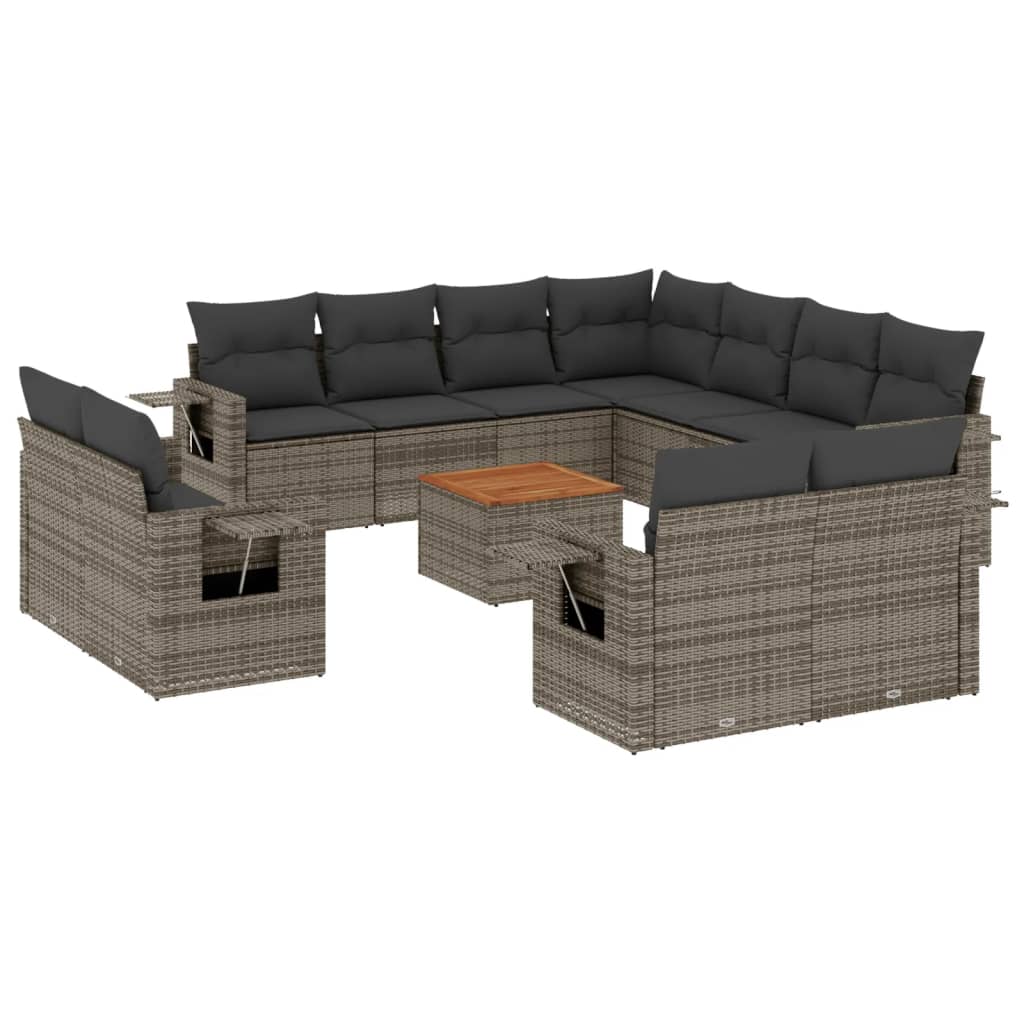 12-delige Loungeset met kussens poly rattan grijs is nu te koop bij PeponiXL, paradijselijk wonen!