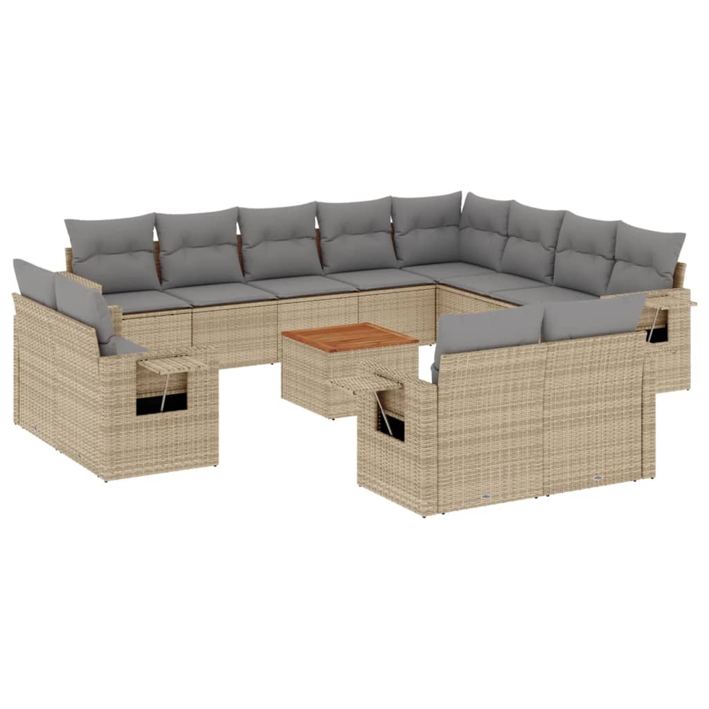 13-delige Loungeset met kussens poly rattan gemengd beige is nu te koop bij PeponiXL, paradijselijk wonen!