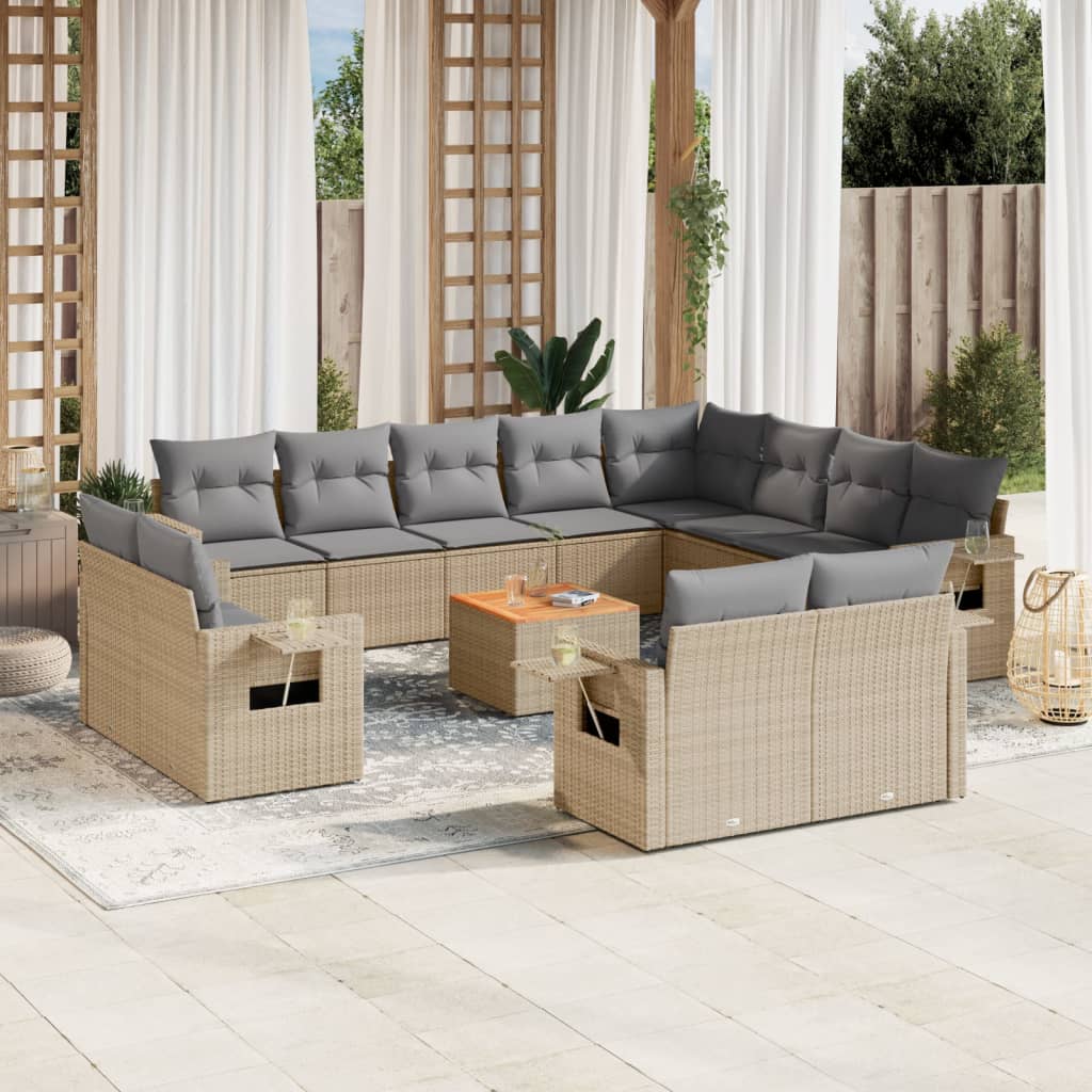 13-delige Loungeset met kussens poly rattan gemengd beige is nu te koop bij PeponiXL, paradijselijk wonen!