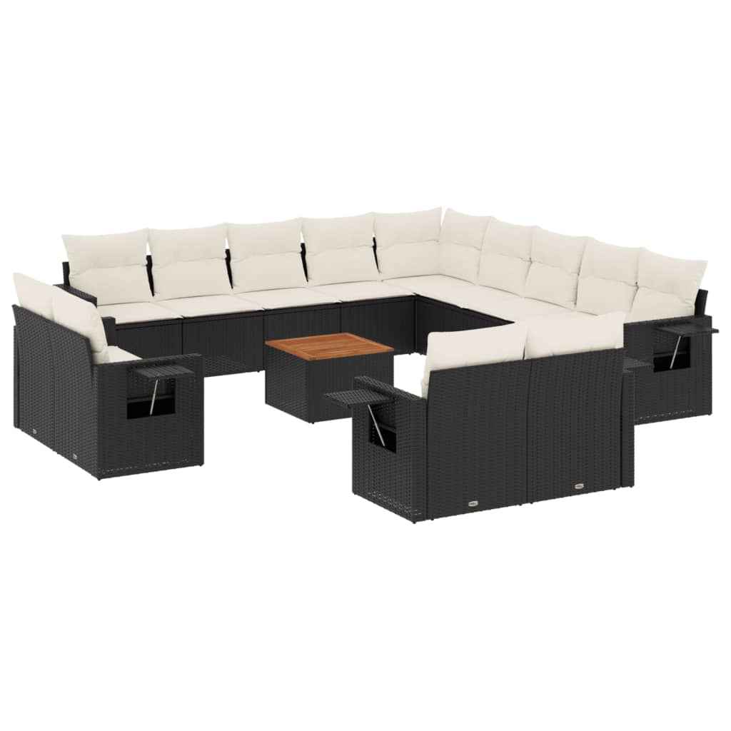 14-delige Loungeset met kussens poly rattan zwart is nu te koop bij PeponiXL, paradijselijk wonen!