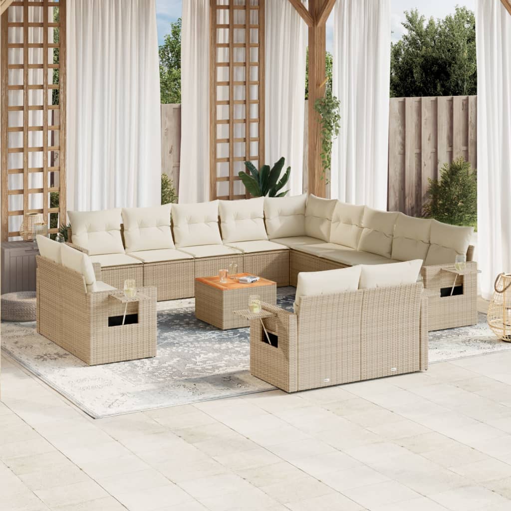 14-delige Loungeset met kussens poly rattan beige is nu te koop bij PeponiXL, paradijselijk wonen!