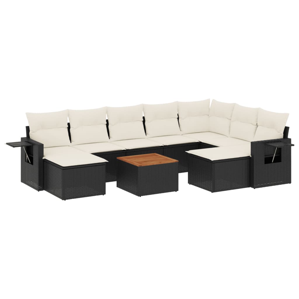 10-delige Loungeset met kussens poly rattan zwart is nu te koop bij PeponiXL, paradijselijk wonen!