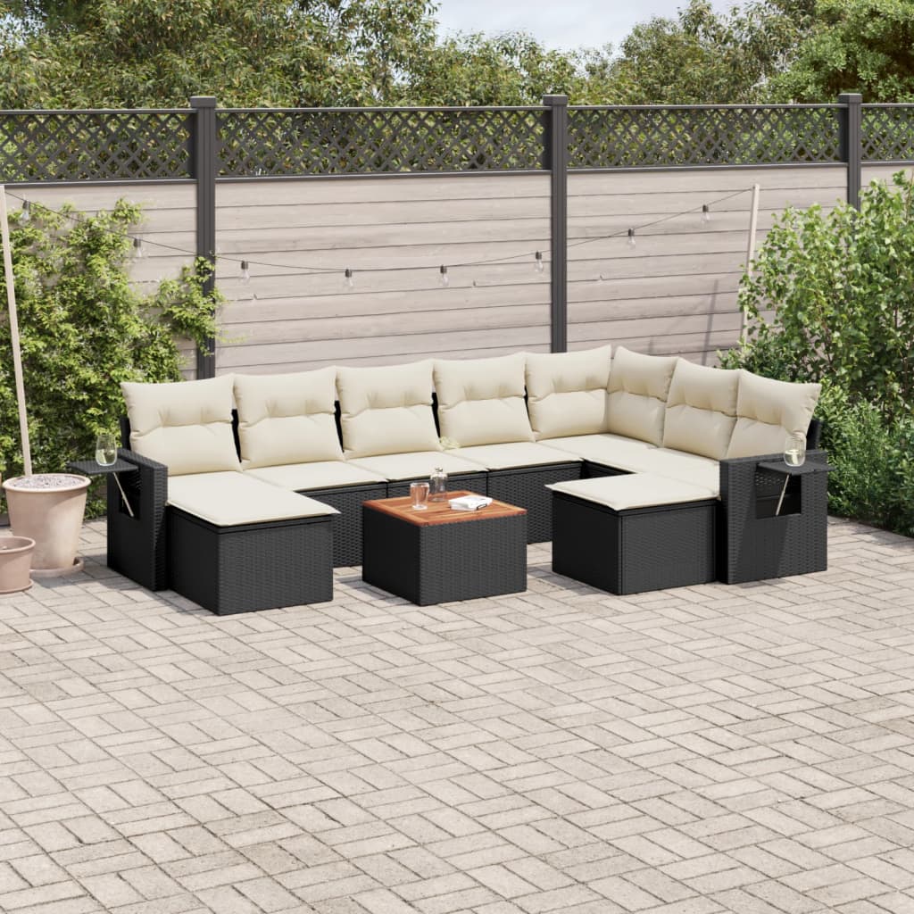 10-delige Loungeset met kussens poly rattan zwart is nu te koop bij PeponiXL, paradijselijk wonen!