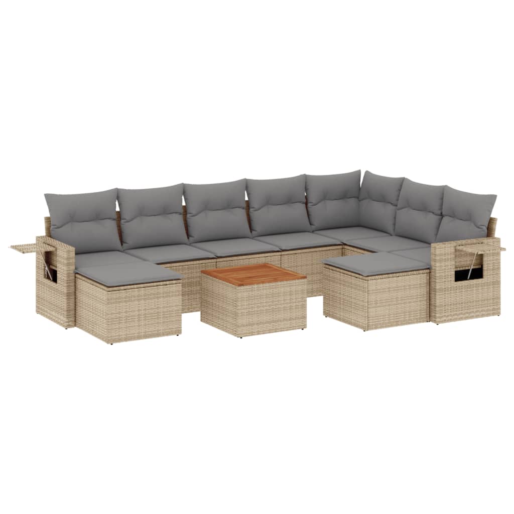 10-delige Loungeset met kussens poly rattan gemengd beige is nu te koop bij PeponiXL, paradijselijk wonen!