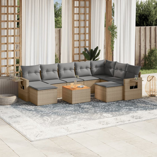 10-delige Loungeset met kussens poly rattan gemengd beige is nu te koop bij PeponiXL, paradijselijk wonen!