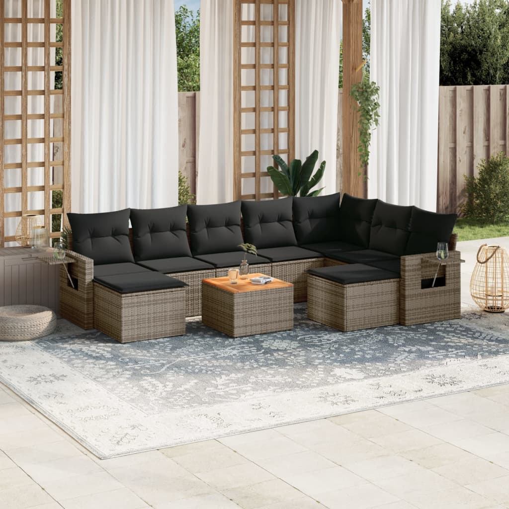 10-delige Loungeset met kussens poly rattan grijs is nu te koop bij PeponiXL, paradijselijk wonen!