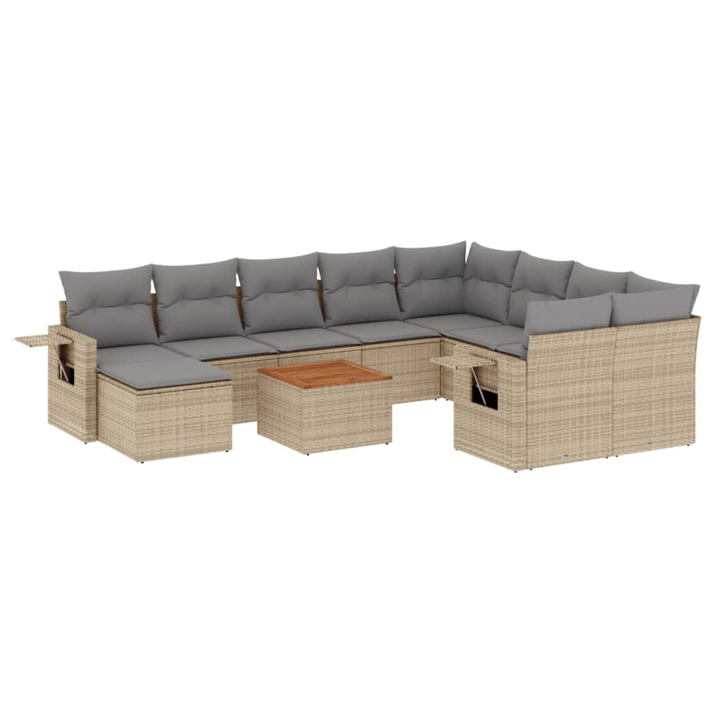 11-delige Loungeset met kussens poly rattan gemengd beige is nu te koop bij PeponiXL, paradijselijk wonen!